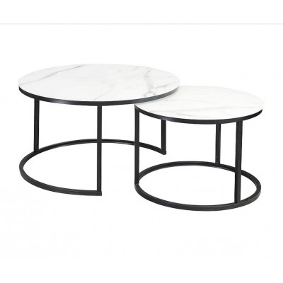 Комплект SIGNAL ATLANTA C (2 стола журнальных) белый мрамор/черный мат